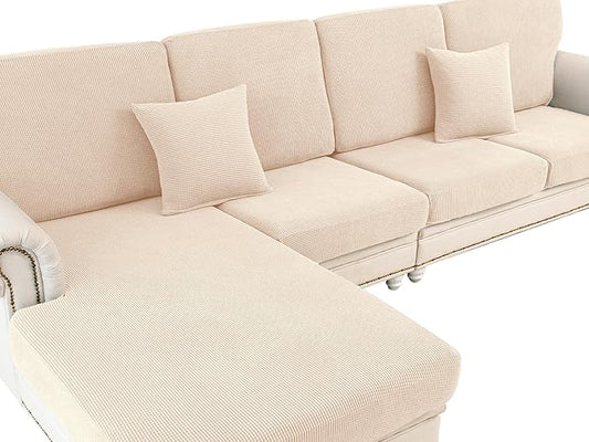 Couch Cushion Covers Seat Cushion Cover Stretch Couch Cover Separate Sectional Sofa Slipcovers Furniture Protector(3 Pieces for Seat or Sofa Backrest, Natural)