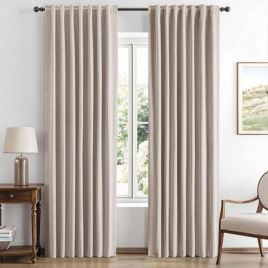 MIULEE 100% Blackout Linen Curtains for Bedroom, Khaki Solid Luxury Decor Thermal Insulation Room Darkening Drapes for Living Room Nursery Back Tab Rod Pocket 42 x 72 Inches, 2 Panels