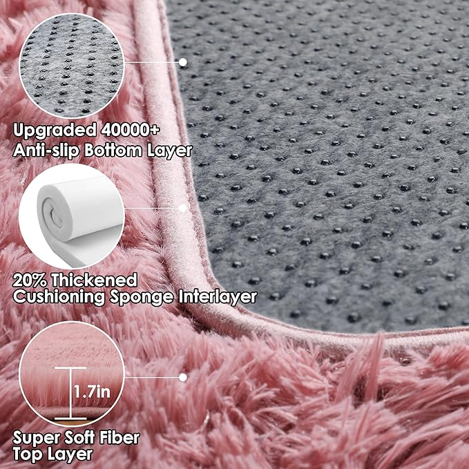 ONASAR Blush Runner Rugs for Bedroom Living Room, Fluffy 2x6 Bedside Hallway Area Rug, Ultra Soft Plush Furry Faux Fur Non Slip Floor Carpet for Nursery Kids Dorm Closet Home Decor Aesthetic