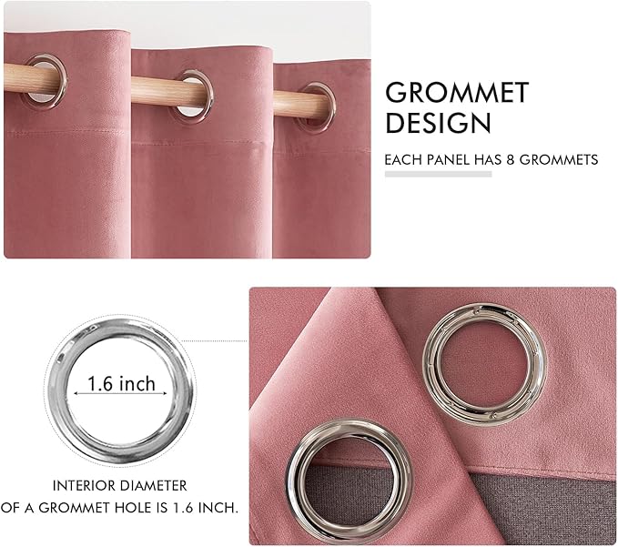 MIULEE Blush Pink Velvet Curtains Thermal Insulated Soundproof Room Darkening Blackout Curtains/Grommet Window Drapes for Home Theatre/Girls Room/Wedding Decor 52 x 84 Inches Set of 2