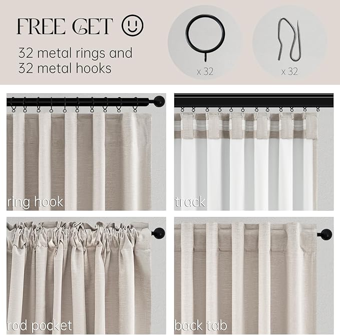 Oatmeal 105 Inch Long Curtains for Living Room Custom,Sun Blocking Elegant Internet Farmhouse Curtains Burg for Bedroom Aesthetic Thermal Blackout Drapes Fabric Thick 2panels Back Tab Hooks Pleated