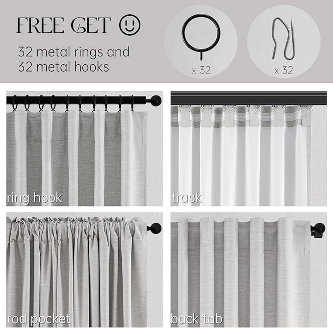 Topfinel Grey Beige 45 Inches Long Linen Blackout Curtains Tiers for Small Window 2 Panels Set Linen Short Drapes for Kitchen Bathroom Curtain Hook Belt Pleated Back Tab (W52 xL45)