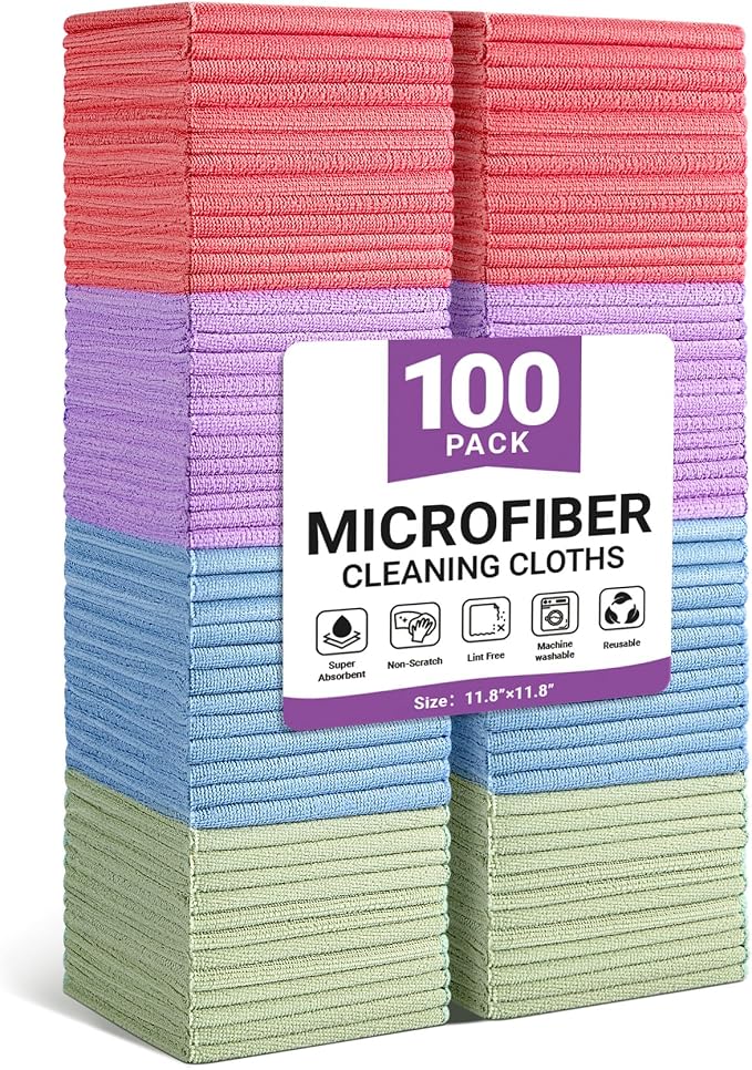 SIFANGKE Microfiber Cleaning Cloth, 100 Pack Assorted Color Cleaning Rags by Unknown