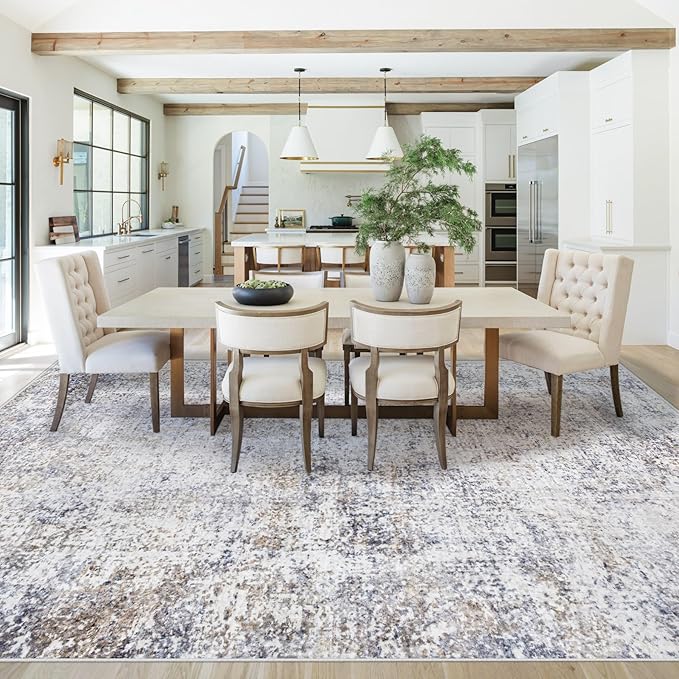 XLUEZ 9x12 Area Rug for Living Room, Washable Modern Abstract Large Area Rug Neutral Soft Non Slip Kids Rug Stain Resistant Indoor Carpet for Bedroom Dining Room Playroom Office(Bluegrey, 9'x12')