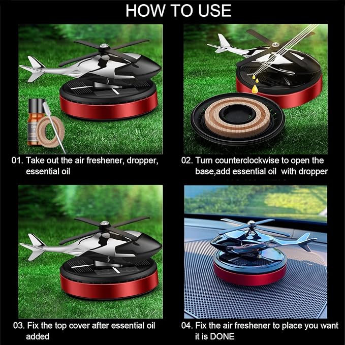 Helicopter Solar Rotating Air Freshener, Al Alloy Car & Home Décor|Red | - Image 7