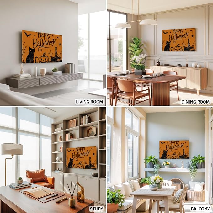 Halloween Black Cat Pumpkin Dead Trees Indoor TV Cover, Elastic TV Screen - Image 6