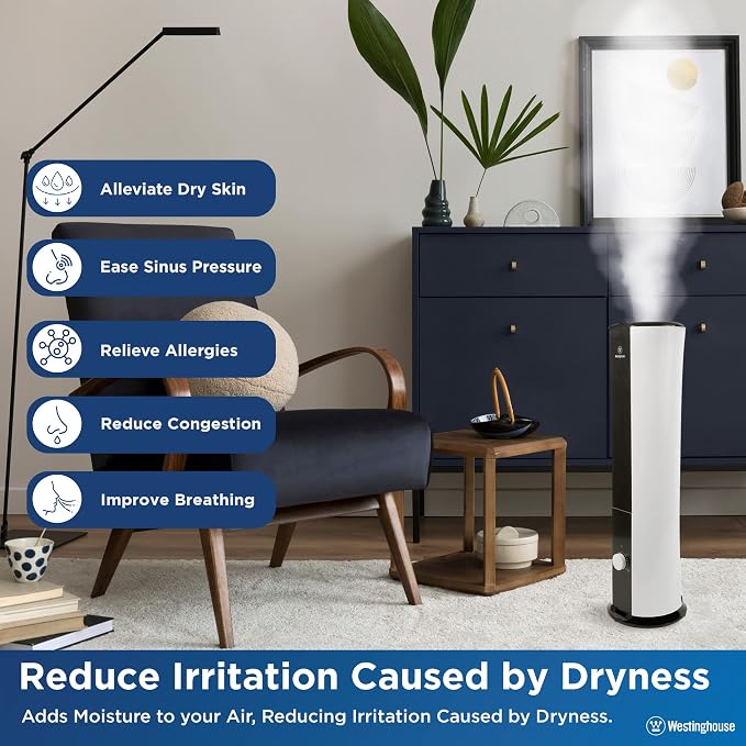 Westinghouse 28-inch Cool Mist Ultrasonic Tower Humidifier, 6L Top Fill Air - Image 3