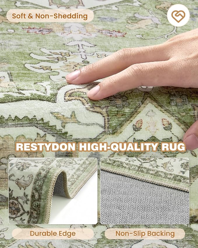 Kitchen Runner Rug Non Slip Washable 2.5x8, Soft Low Pile Entryway Rug Runners for Hallways,Carpet Runner for Living Room,Kitchen, Laundry, Bathroom(Light Green,2.5'x8')