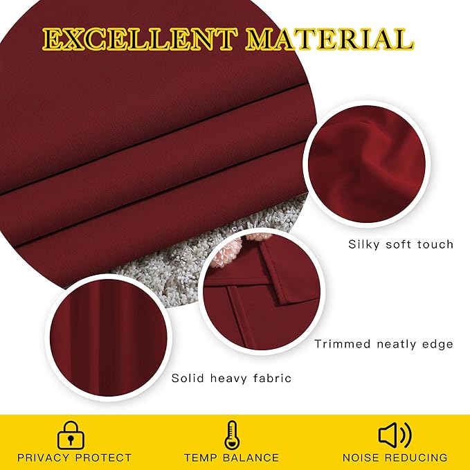 NICETOWN Blackout Doorway Curtains 80 inches Long 2 Panels Set, Grommet Thermal Window Treatments Light & Sound Blocking Drapes for Living Room, Burgundy Red, W46 x L80