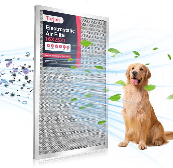Torjim 16x25x1 MERV8 Washable & Reusable Electrostatic Air Filter by Torjim