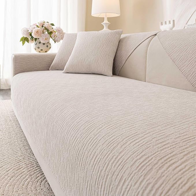 Soft Waterproof Chenille Cover Washable, Non Slip Sectional Sofa Covers for 3 Cushion Couch Sofa L Sharped Sofa Slipcover for Pets, Furniture Protector (1 PCS 27"x27" Coffee)
