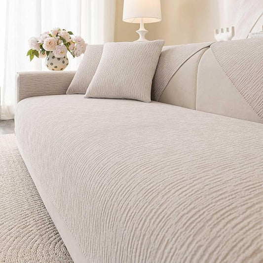 Soft Waterproof Chenille Cover Washable, Non Slip Sectional Sofa Covers for 3 Cushion Couch Sofa L Sharped Sofa Slipcover for Pets, Furniture Protector (1 PCS 36"x94" Coffee)