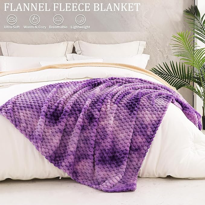 Exclusivo Mezcla Fleece Twin Blanket for Bed, Extra Large Fuzzy Tie-dye Purple Bed Blankets, Soft Cozy Plush Sofa Throws for All Seasons, 60x80 Inches