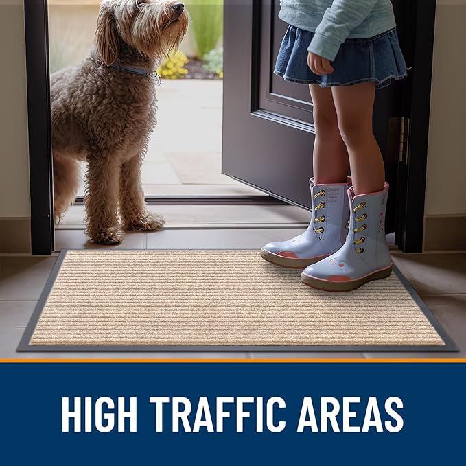 OLANLY Front Door Mat Indoor Outdoor Entrance, Waterproof Heavy Duty Doormat, Fade Resistant, Low Profile, Easy Clean Patio Porch Welcome Floor Mats for Entry, 59x30, Beige
