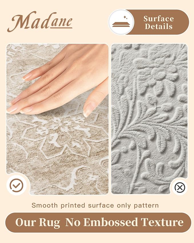 Madane Washable 6x9 Area Rugs for Living Room, Vintage Natural Rug with Non-Slip Backing, Soft Stain Resistant Throw Rugs Thin Carpet for Bedroom Dining Room Farmhouse (6 x 9, Beige/Brown)