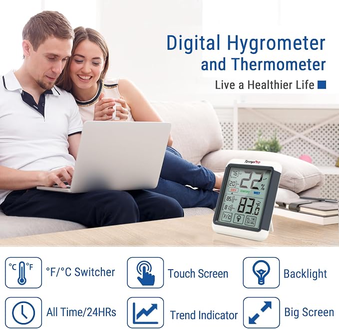 TempPro TP55 Digital Indoor Hygrometer Thermometer, 4-Inch Temperature/Humidity - Image 2