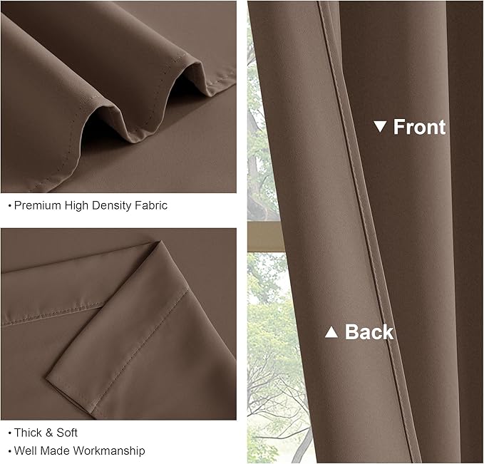 PONY DANCE Blackout Curtains Set - Short Window Curtain Draperies Thermal Insulated Home Decoration Energy Saving Back Tab/Rod Pocket Panels for Bedroom, 42-inch by 30-inch, Mocha, 2 PCs