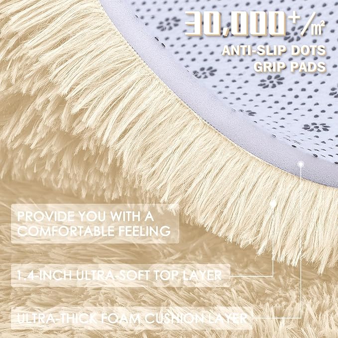 OLANLY 2x3 Machine Washable Small Bedside Rug, Soft Fluffy Shaggy Entryway Throw Rugs for Bedroom, Living Room, Indoor Floor Carpet for Kids Girls and Boys, Nursery Rooms, Home Decor Aesthetic, Cream