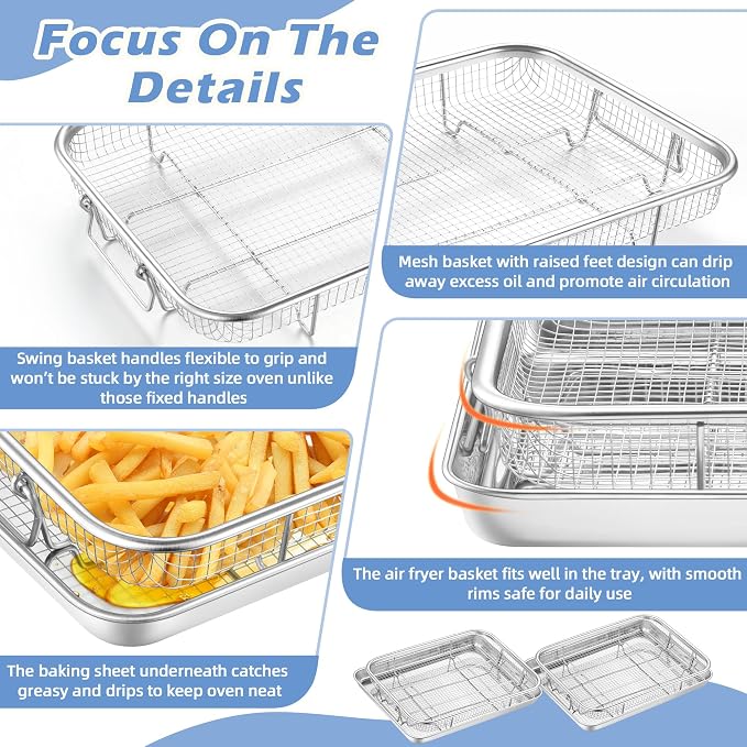 TeamFar Air Fryer Basket for Oven, 2 Set Stainless Steel Air Fryer Basket and - Image 3