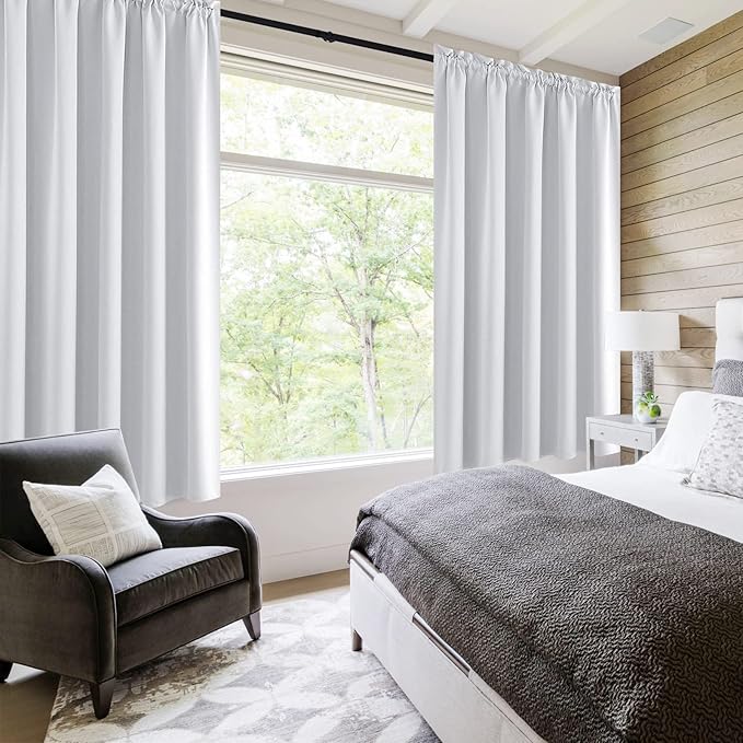 DWCN Blackout Curtains for Bedroom – Rod Pocket Thermal Insulated Noise Reducing Noise Reducing Drapes for Living Room, W 60 x L 63 Inch, 2 Panels, Greyish White