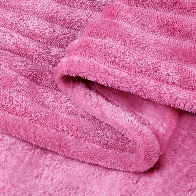 BEDELITE Fleece Blanket Queen Size – 3D Ribbed Jacquard Soft and Warm Decorative Fuzzy Blankets – Cozy, Fluffy, Plush Lightweight Throw Blankets for Couch, Bed, Sofa(Hot Pink, 90x90 inches)