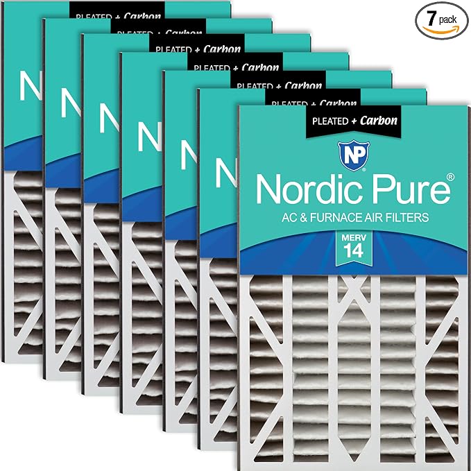 Nordic Pure 16x25x3 Pleated MERV 14 Plus Carbon Air Filters 7 Pack | Actual by NordicPure