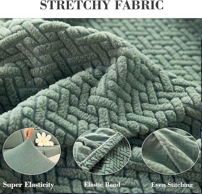 Couch Covers for 2 Cushion Sofa Pet Friendly Couch Cushion Covers Universal Sofa Covers Washable Stretch Slipcovers for Sectional Sofa (Texture Green,Large Double Seat Cover)