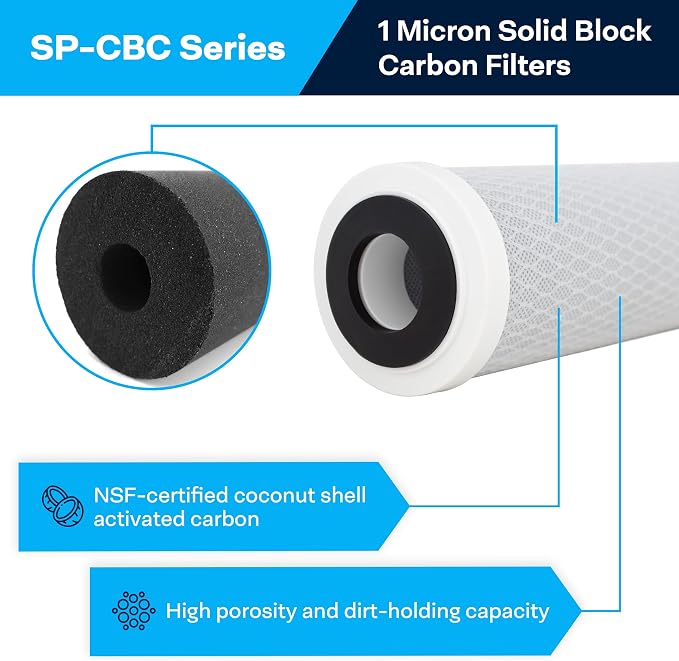 SpiroPure SP-CBC-20 20x2.5 1 Micron NSF Certified Coconut Shell Carbon Block - Image 2