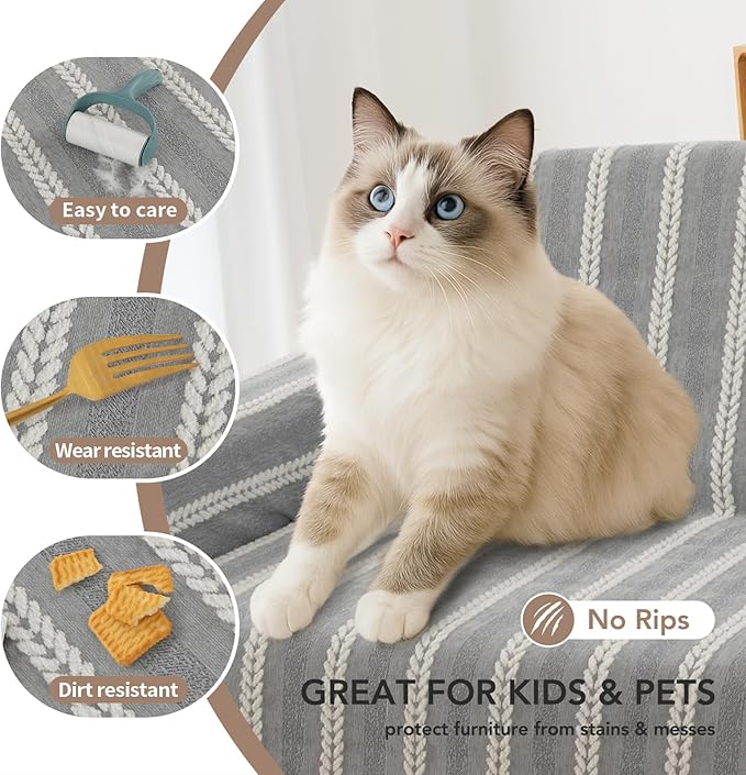 Boho Sofa Covers for 2 Cushion Couch, Couch Cover for Dogs, Loveseat Cover Soft Throw Blankets with Tassels(Striped Grey, 71x102)