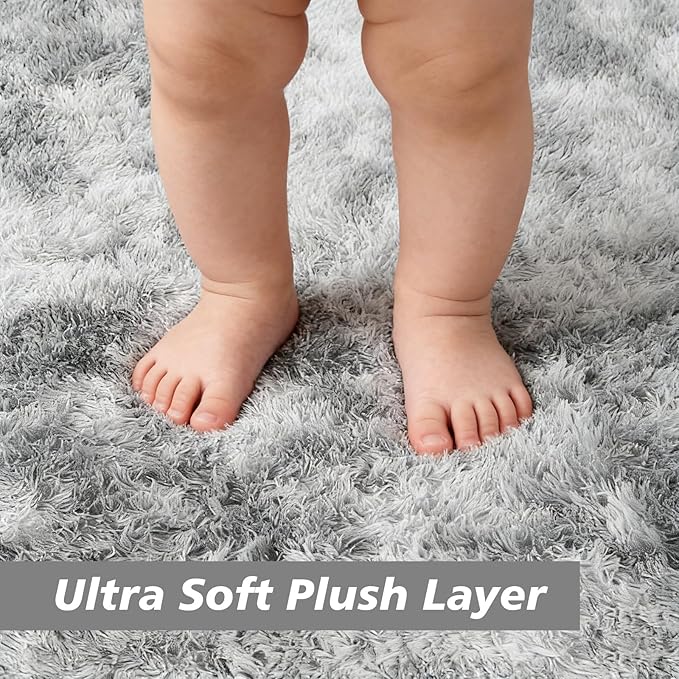 Shag Area Rug for Bedroom 3x5,Fluffy Area Rugs for Living Room,Soft Fuzzy Rug Non-Shedding Indoor Plush Carpet for Kids Bedroom Nursery Dorm Home Decor,Tie-Dyed Grey