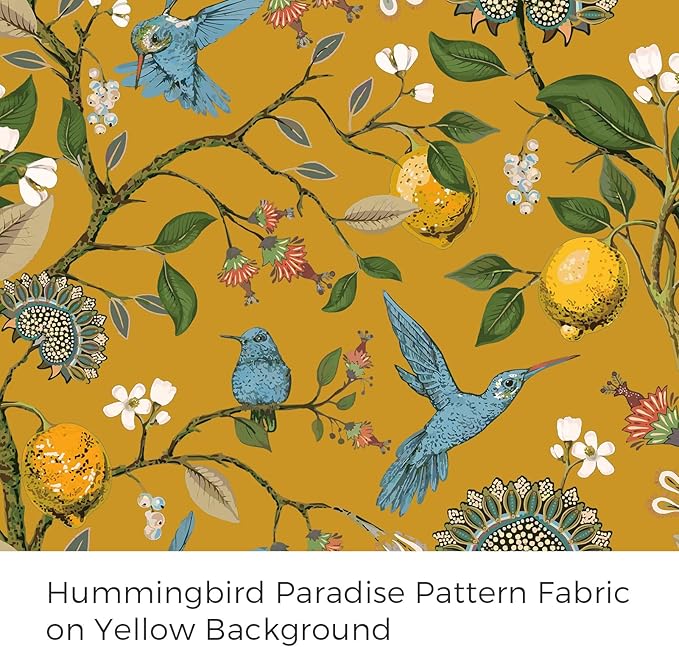Topfinel 100 Inches Long Mustard Yellow Luxury Curtains for Living Room Bedroom, Blackout Vintage Art Deco Victorian Curtains Floral Lemon Hummingbird Printed Grommet Drape 100 Inch Length