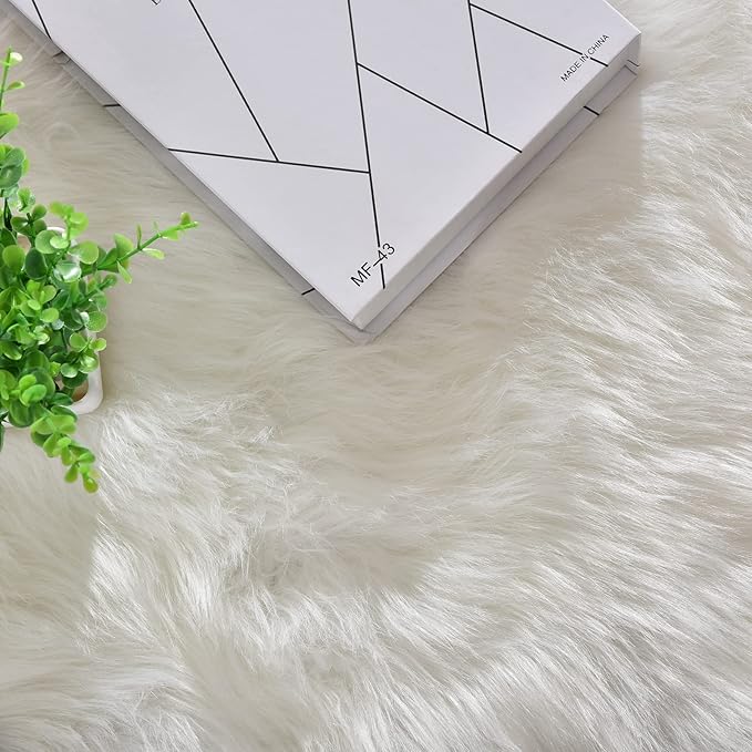 ORINOVA White Shag Washable Area Rugs for Living Room Faux Sheepskin Fuzzy Fur Rug for Bedroom Nursery Rug 3x5 Teen Room Décor Boho