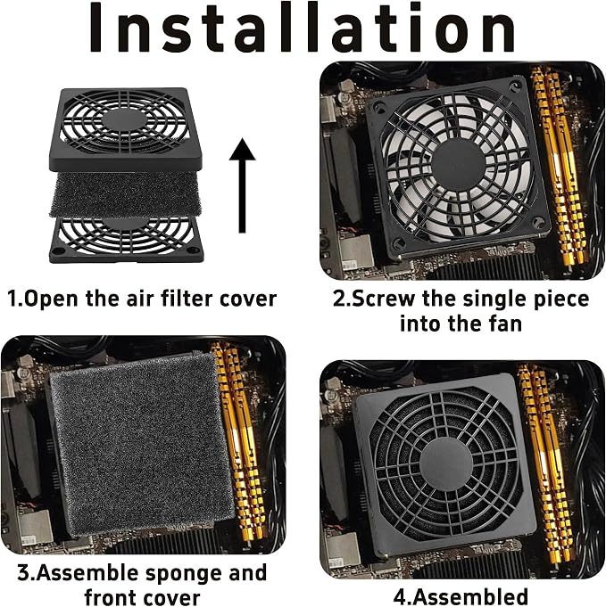6PCS 80mm Black Square Plastic Cooling Fan Filter Cover Dust-Proof Mesh Screen - Image 6