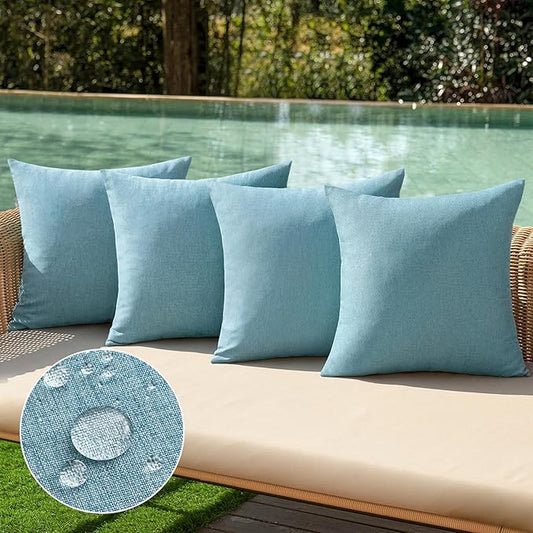 MIULEE Pack of 4 Decorative Outdoor Throw Pillow Covers Linen Waterproof Pillow Covers Farmhouse Cushion Cases for Patio Garden Tent Balcony Couch Sofa 18x18 inch Blue Gray