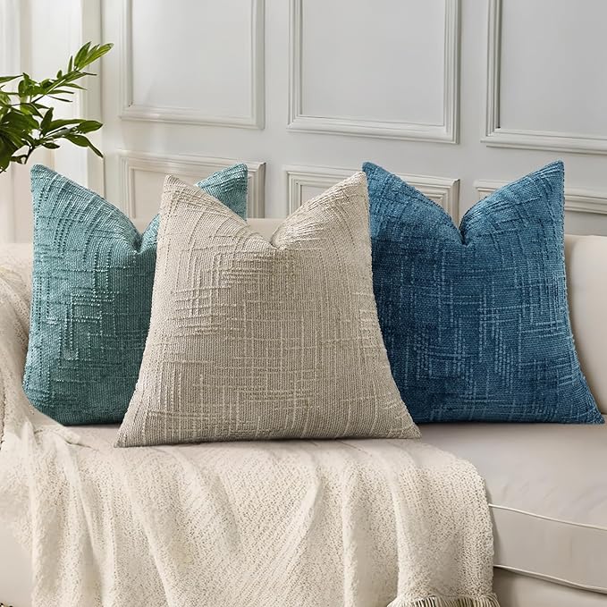 decorUhome Navy Blue Chenille Throw Pillow Covers 16x16 Set of 2 Textured Soft Cozy Slubby Couch Pillow Covers Modern Farmhouse Boho Decorative Pillow Cases for Bed Sofa Living Room