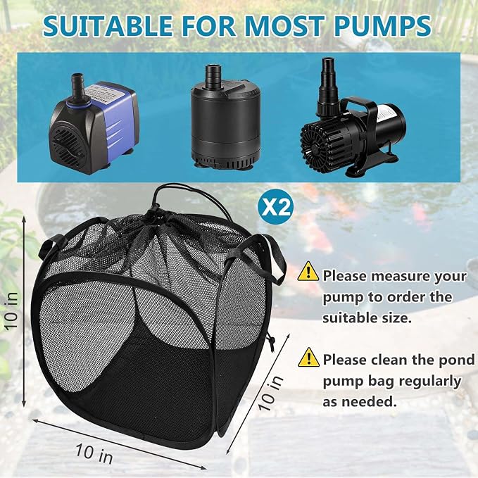 2Pcs Pop Up Pond Filter Bag 10inch Stainless Steel Wire Water Pump Barrier Box - Image 2