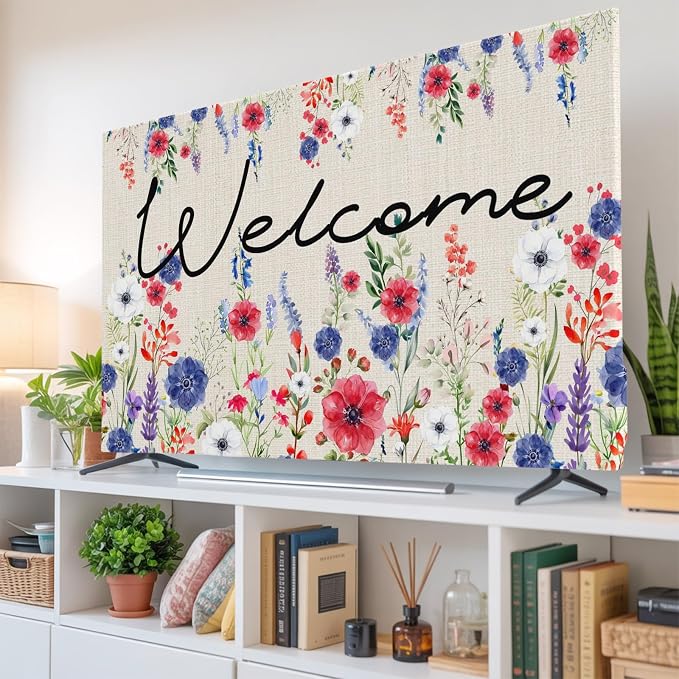 Watercolor Garden Poppy Floral Indoor TV Cover, Elastic TV Screen Protector - Image 6