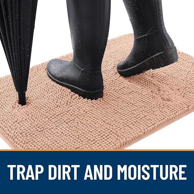 OLANLY Dog Door Mat for Muddy Paws 35x24, Absorbs Moisture and Dirt, Absorbent Non-Slip Washable Doormat, Quick Dry Chenille Mud Mat for Dogs, Entry Indoor Entryway Carpet for Inside Floor, Peach