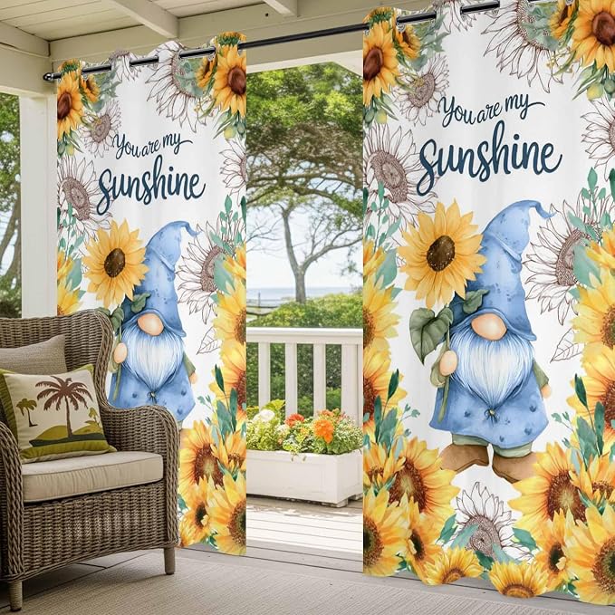 Summer Outdoor Curtains for Patio Sunflowers Gnome Eucalyptus Leaves Waterproof - Image 5