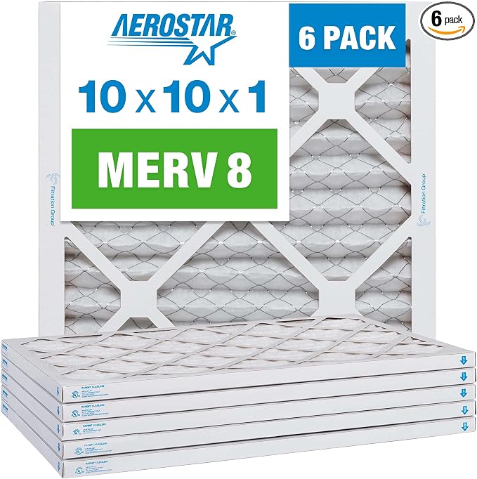 Aerostar 10x10x1 MERV 8, Pleated Air Filter, Box of 6, Made in the USA by AirFiltersDelivered