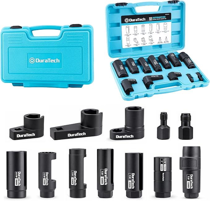 DuraTech 12-Piece Oxygen Sensor Socket Set, O2 Sensor Removal Tool Kit by DURATECH