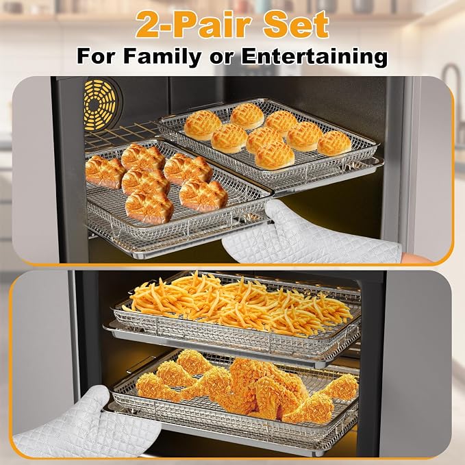 Air Fryer Basket for Oven, 2 Pack Large Air Fryer Basket and Tray Stainless - Image 4