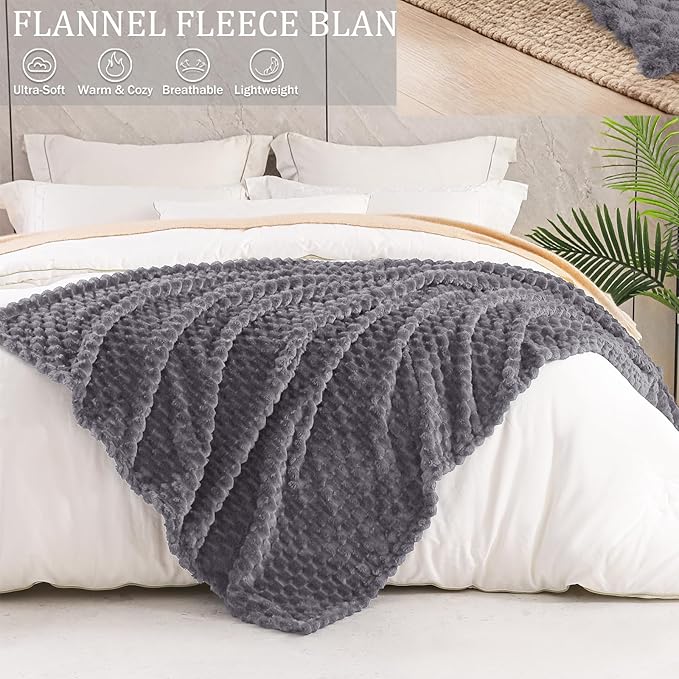 Exclusivo Mezcla Fleece Queen Blanket for Bed, Extra Large Fuzzy Dark Grey Bed Blankets, Soft Cozy Plush Sofa Throws for All Seasons, 90x90 Inches