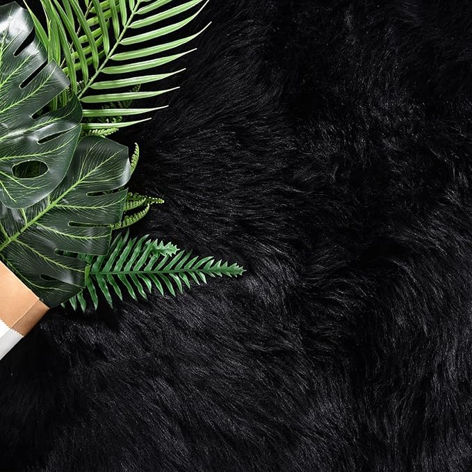 Latepis Black Carpet 4x6 Area Rug for Bedroom Fuzzy Faux Sheepskin Fur Rug for Living Room Bedside Rugs for Dorm Sofa Floor Luxury Home Decor