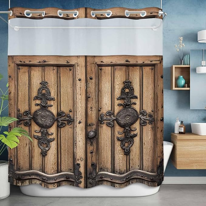 Wood Barn Door No Hook Shower Curtain - Image 3