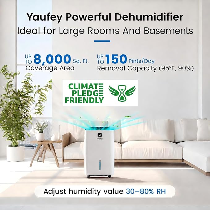Yaufey 150 Pints Dehumidifier for Home, Basement and Large Room up to 8000 Sq. - Image 2