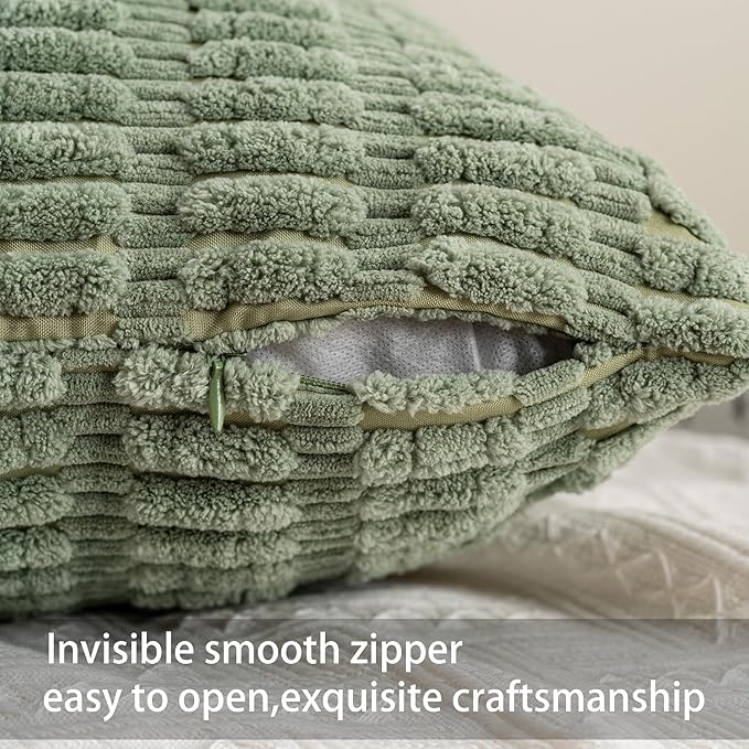Pack of 2 Corduroy Decorative Throw Pillow Covers 12x20 InchSoft Boho Striped Pillow Covers Modern Farmhouse Home Decor for Sofa Living Room Couch Bed（Sage Green）