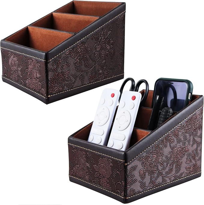 2 Pack PU Leather Remote Control Holder Storage Container by Daixers