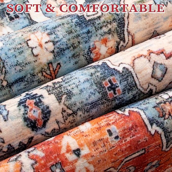 SERISSA 7x9 Area Rugs for Living Room, Large Washable Non-Slip Boho Rug, Ultra Soft Vintage Oriental Tribal Print Distressed Carpet for Dining Room Bedroom Dorm Office Home Decor