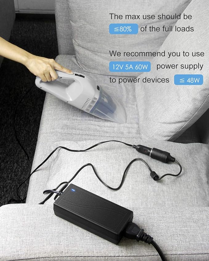 ALITOVE AC to DC Converter 12V 5A 60W 110V to 12V Converter Cigarette Lighter - Image 8